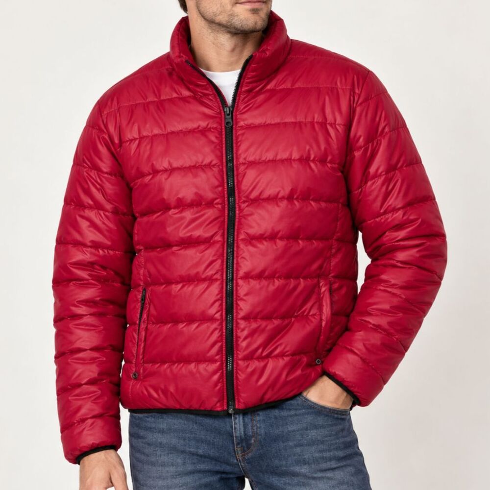 Aéropostale Men’s Full-Zip Lightweight Red Puffer Jacket Streetwear Après Ski